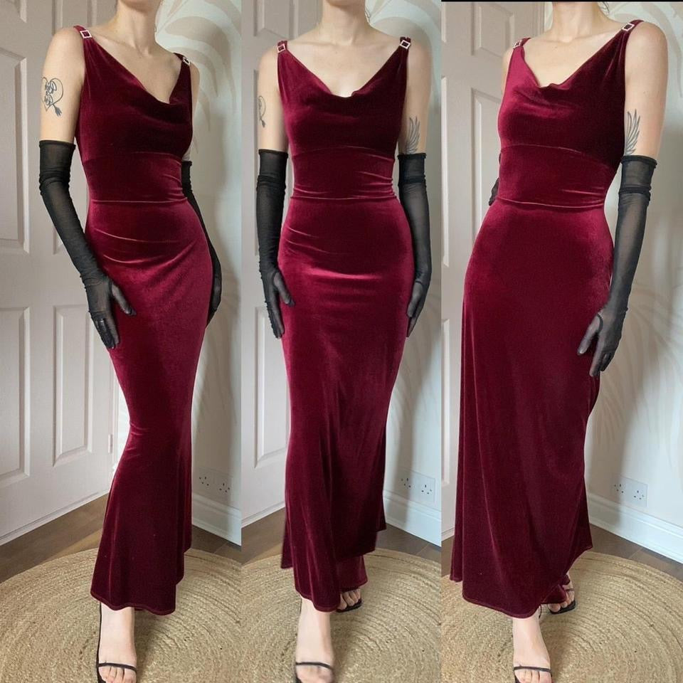 Debut red velvet stretch evening dress UK 12 & 14 available
