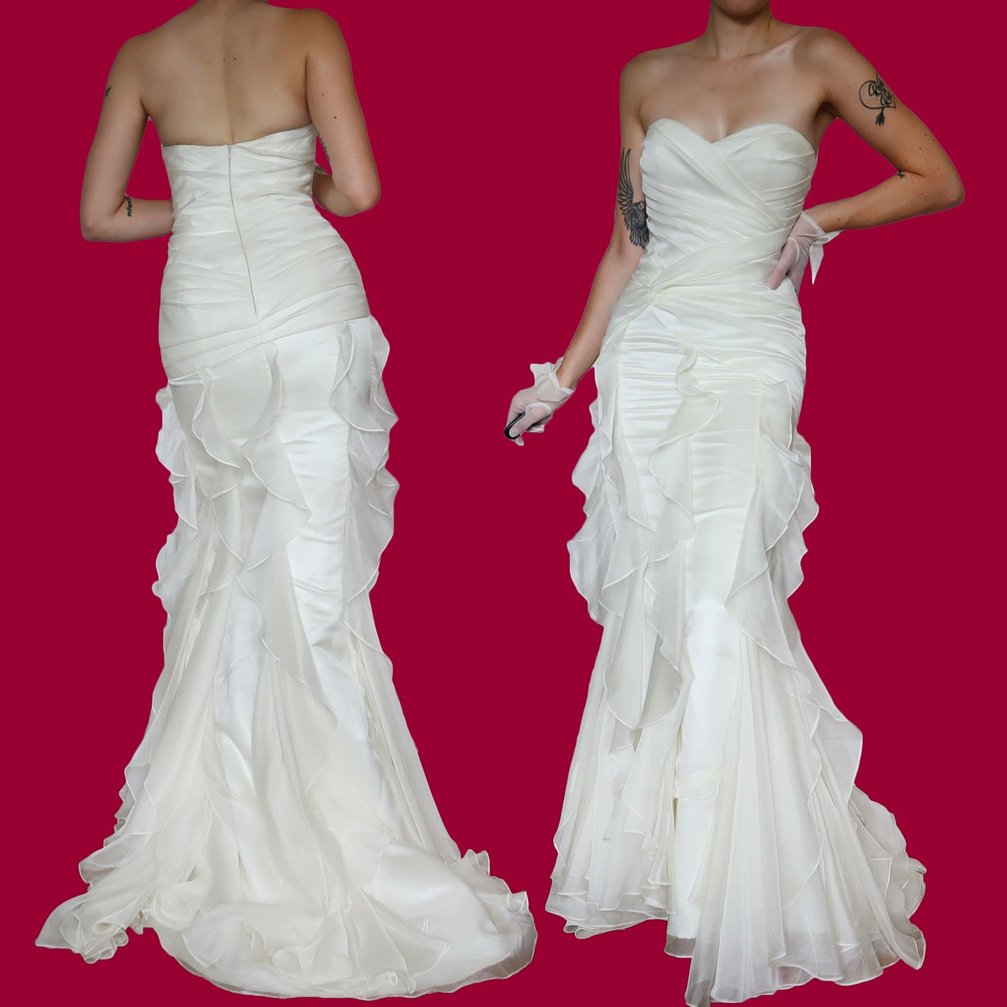 Strapless frilly wedding dress UK 8