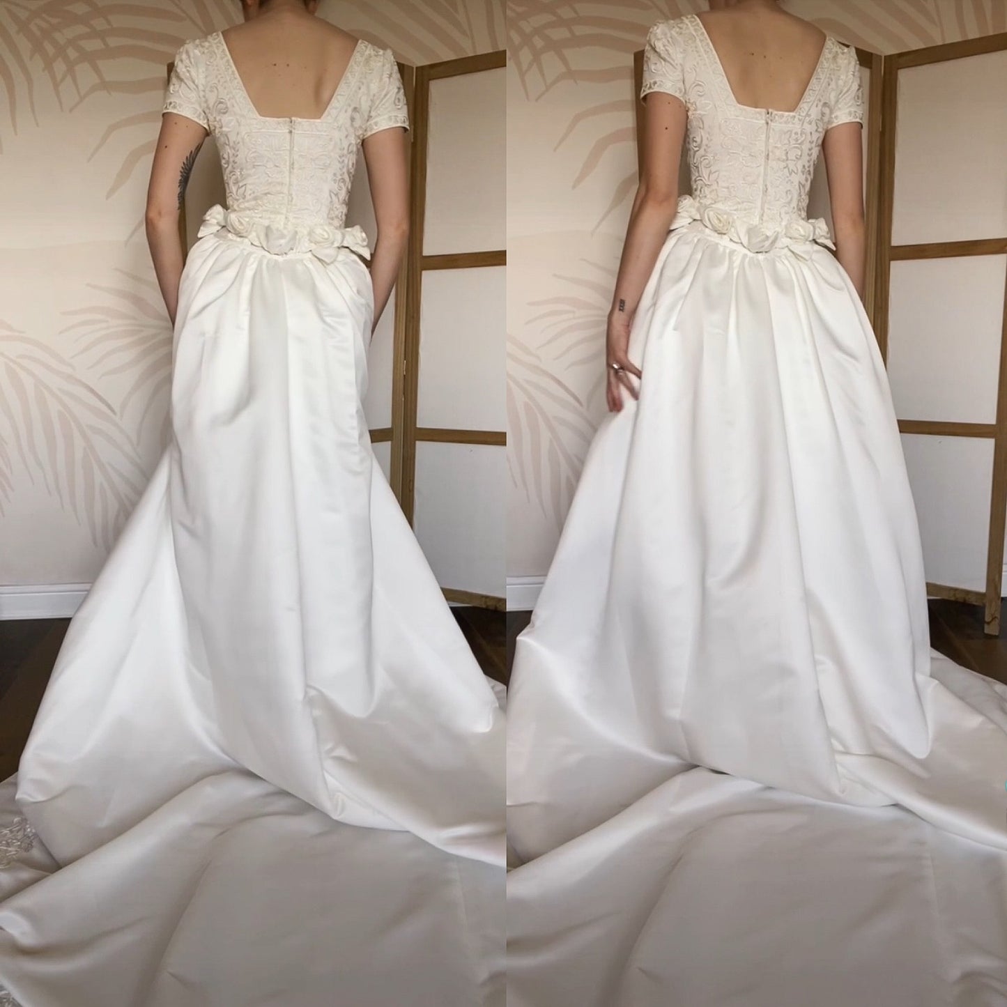 Vintage ivory wedding dress with detachable train uk 8-10