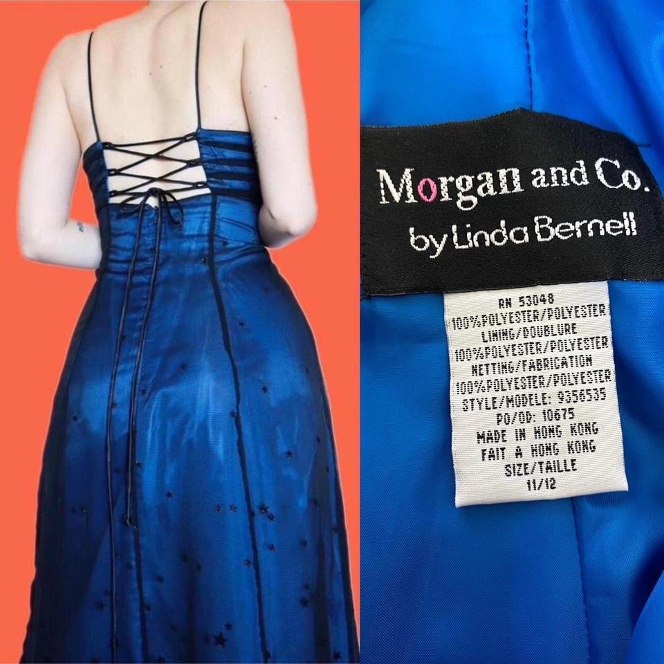 Blue a-line glittery star print evening dress UK 12