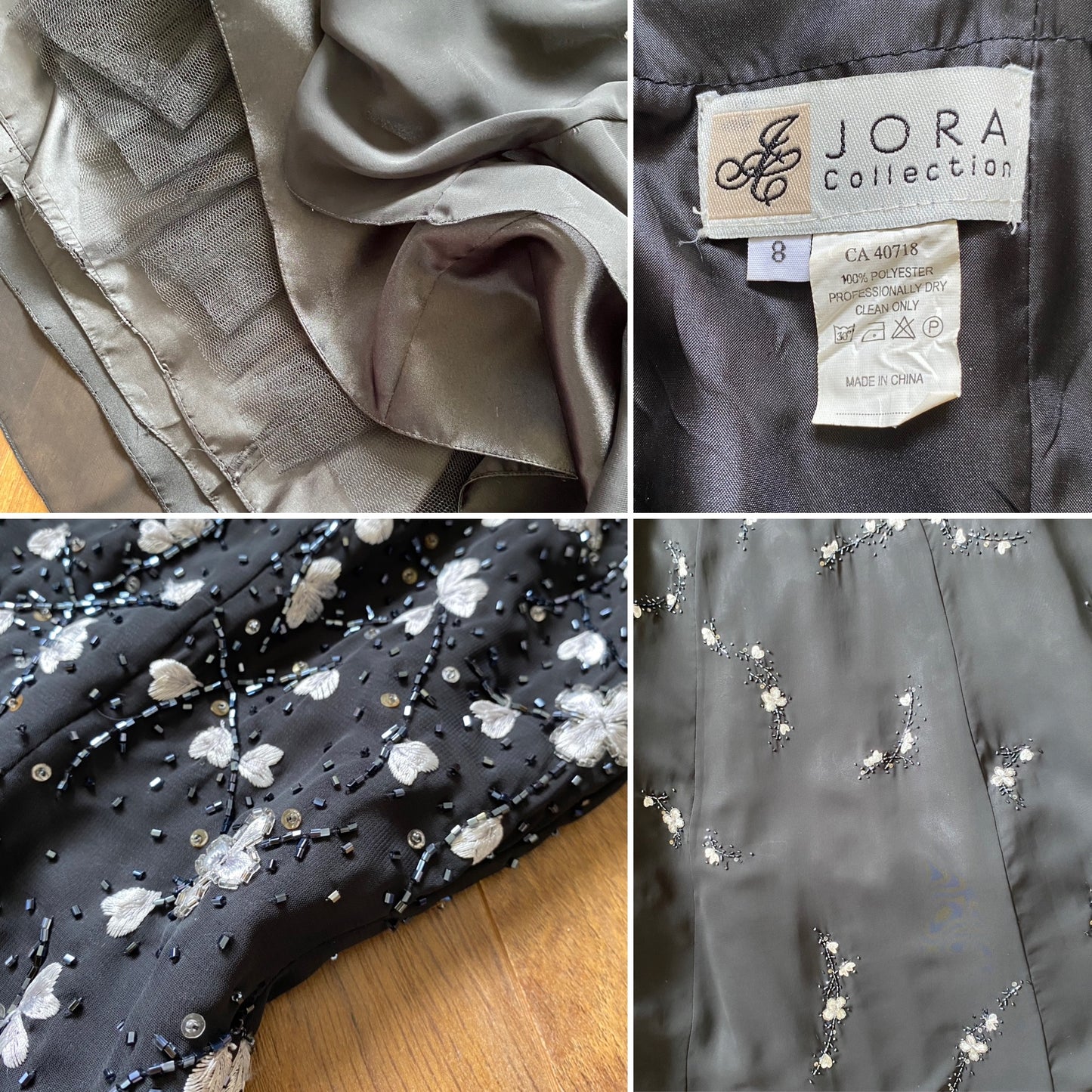 Black Jora a-line beaded prom dress & shawl uk 10