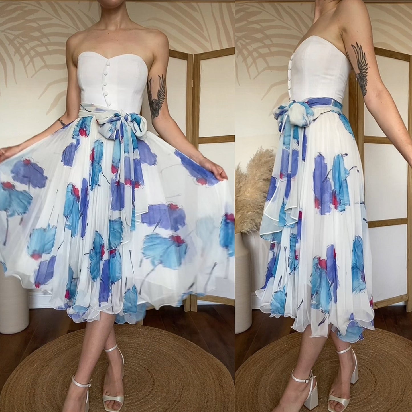 Dusk blue & white summer dress uk 6-8/XS