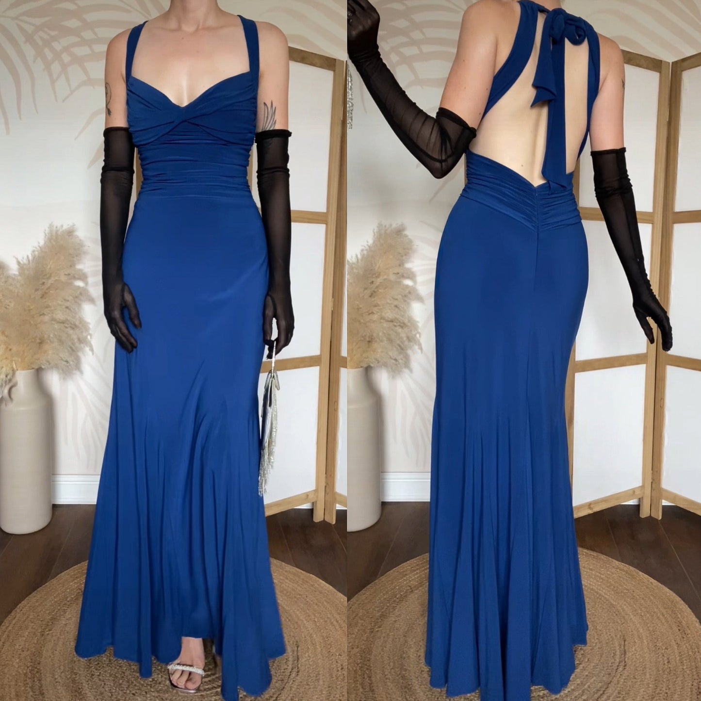 Niki Livas blue stretch evening dress uk 14