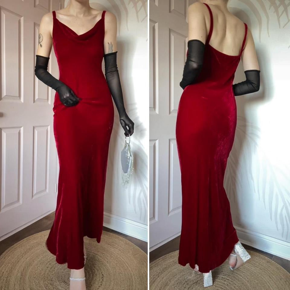 Red velvet Debut silk blend slip dress UK 12-14