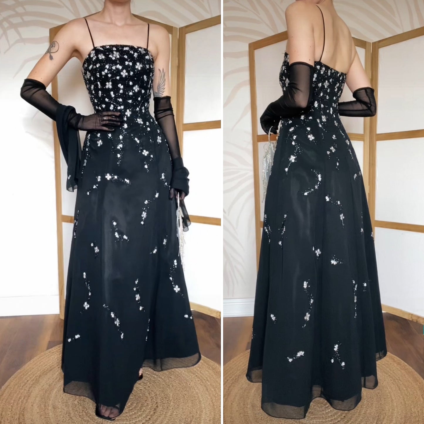 Black a-line beaded prom dress & shawl uk 10
