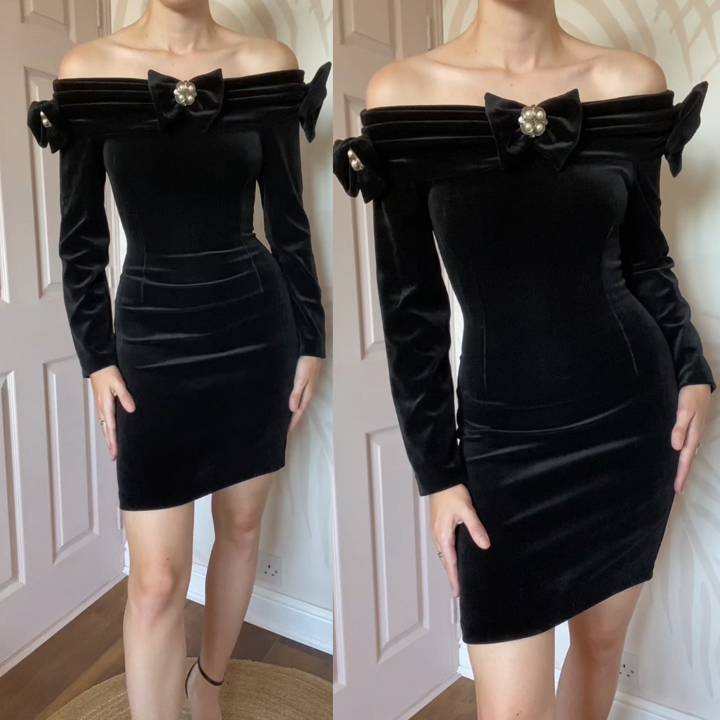 Black Andrew Stassi off the shoulder velvet mini dress UK 12