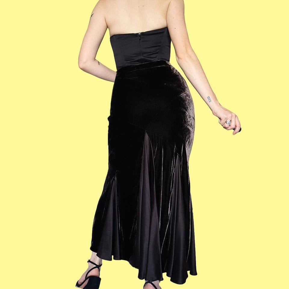 Brown Kaliko velvet flared maxi skirt UK 12