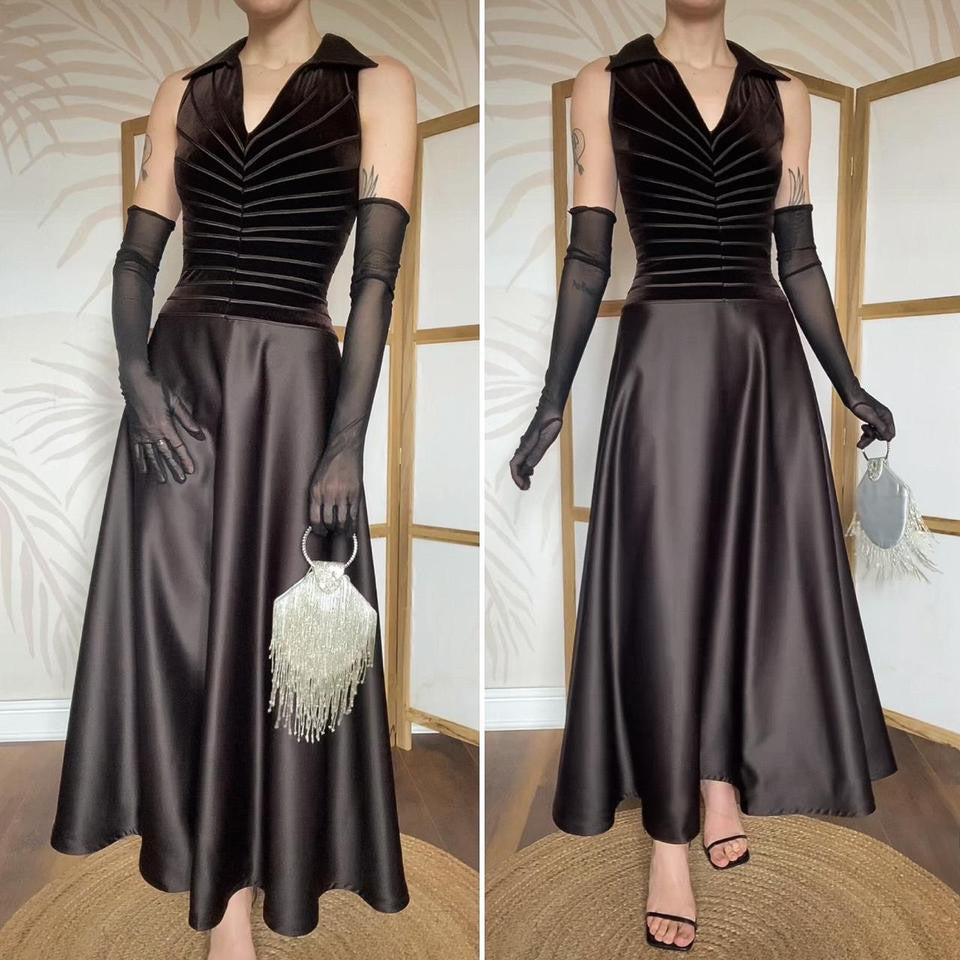 Tadashi Petite brown a-line evening dress UK 14