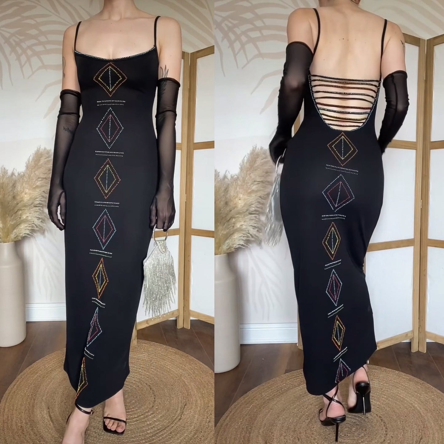 Karen Millen 90s beaded bodycon dress uk 8-10