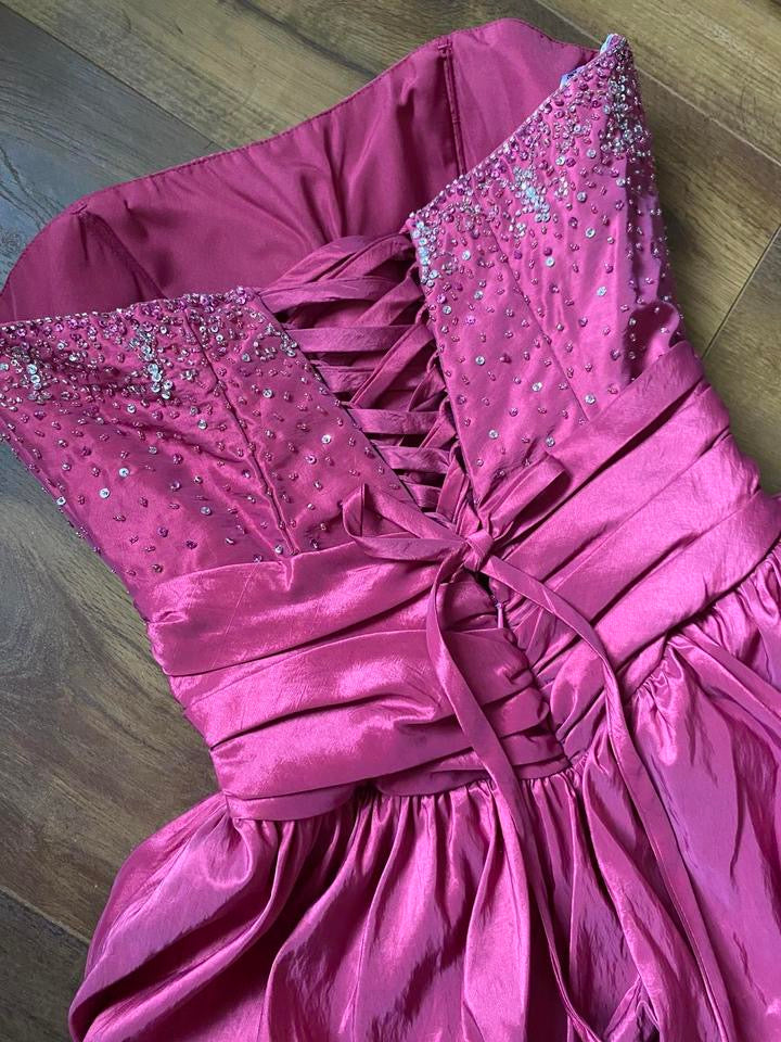 Pink strapless beaded prom gown uk 12-14