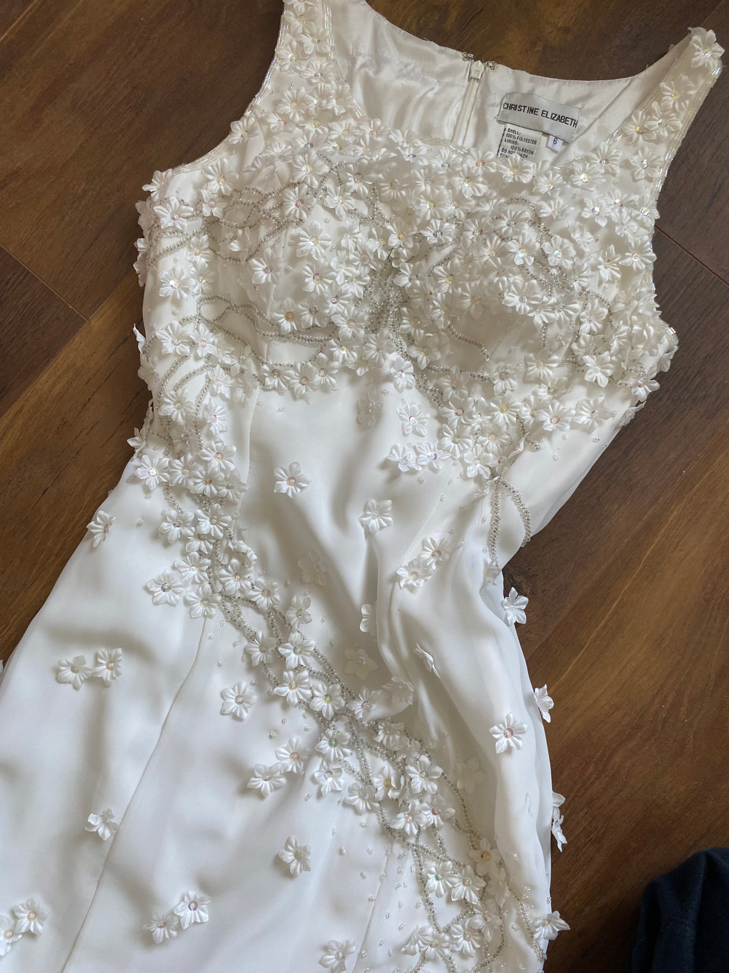 Christine Elizabeth white floral sequin & bead wedding dress uk 6-8