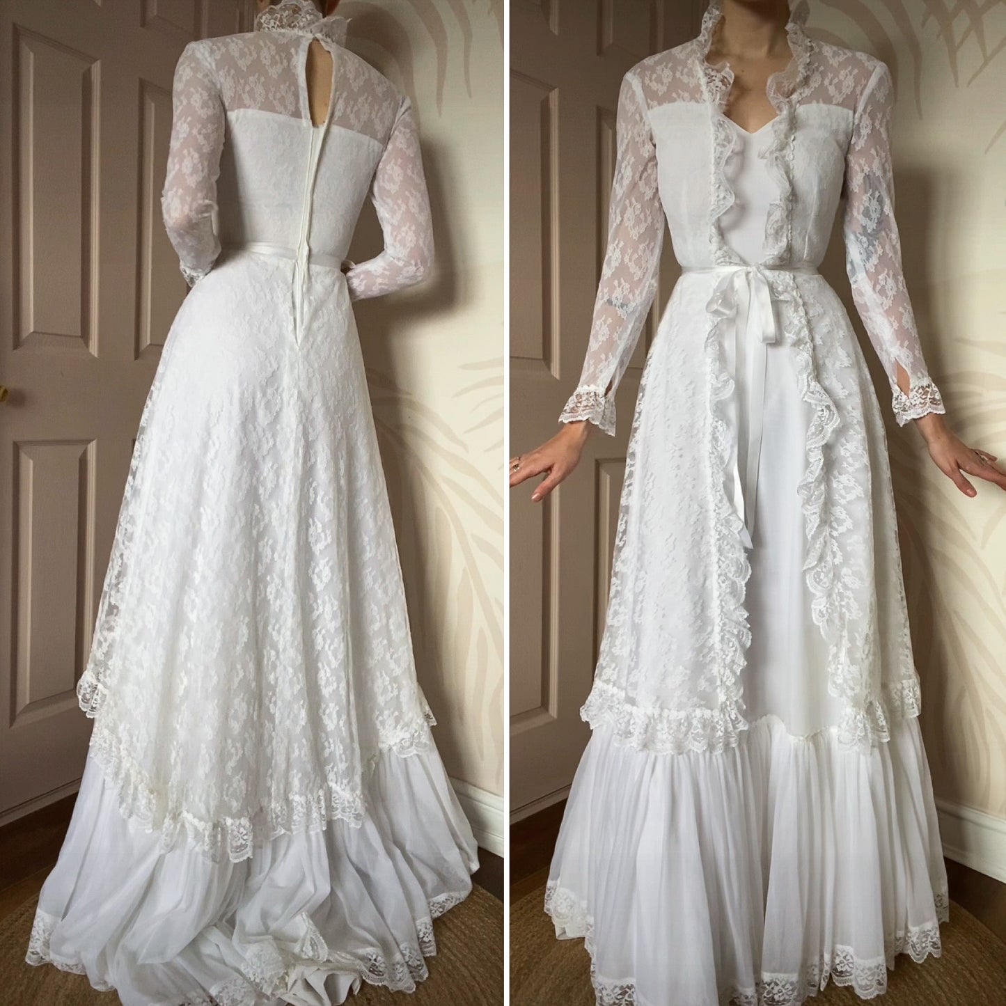 White lace long sleeve wedding dress UK 8