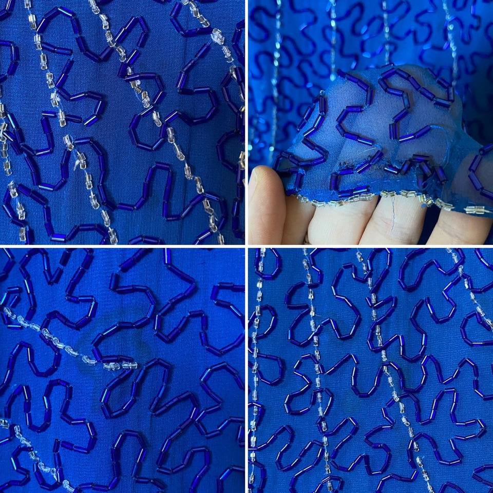 Blue 100% silk beaded evening dress uk 12