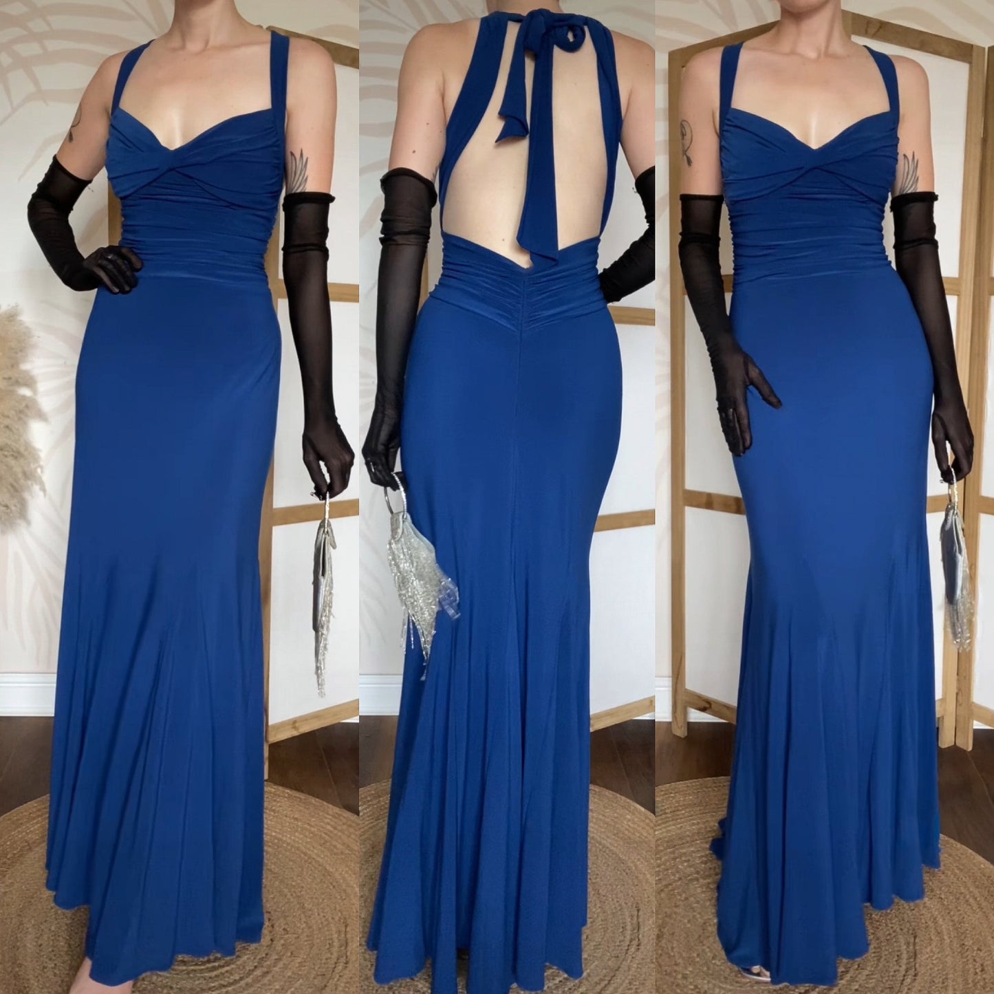 Niki Livas blue stretch evening dress uk 14