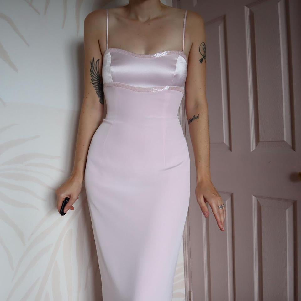 John Charles baby pink fitted evening dress UK 12