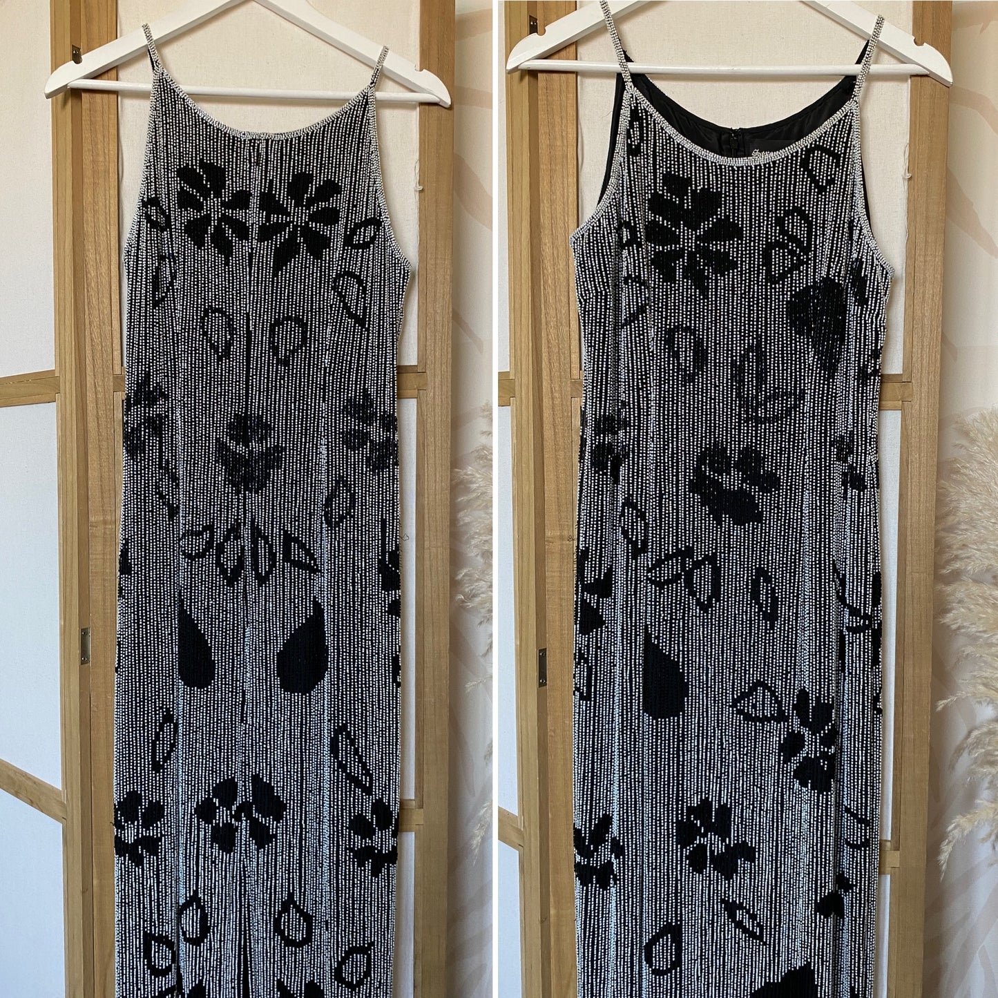Black & white Serenade silk beaded gown uk 10-12
