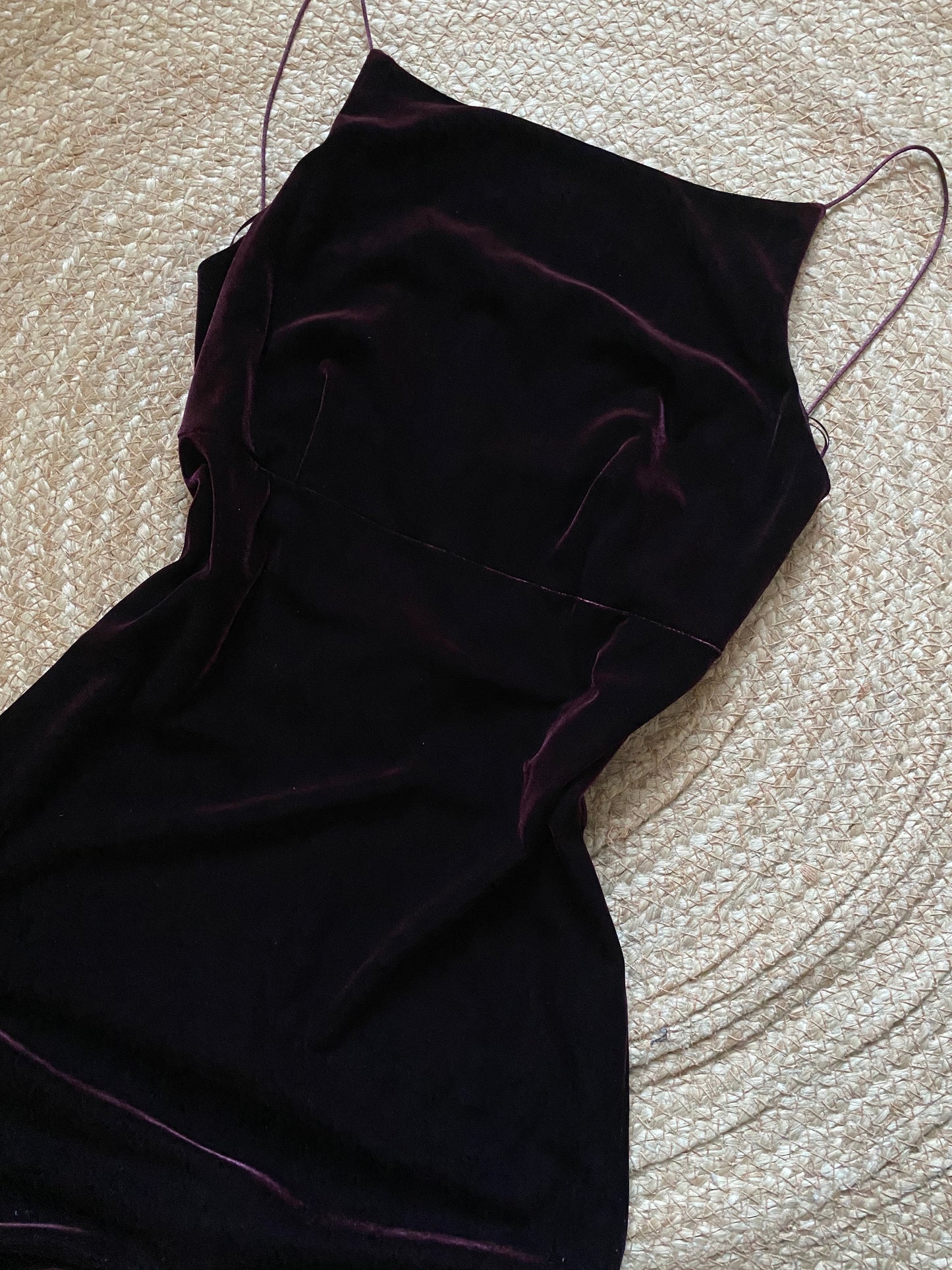 Burgundy petite velvet stretch evening dress UK 10