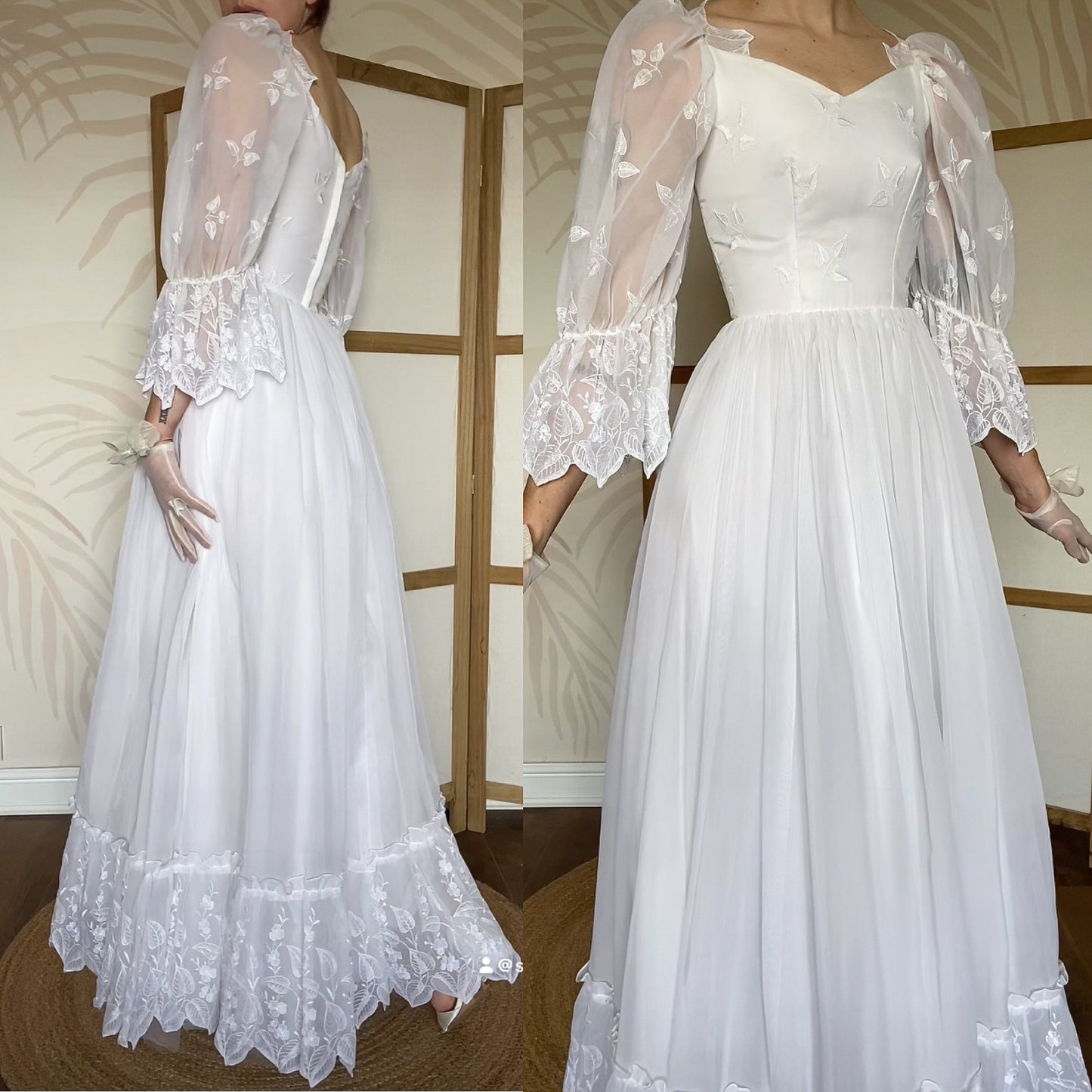 Vintage white embroidered wedding dress uk 6