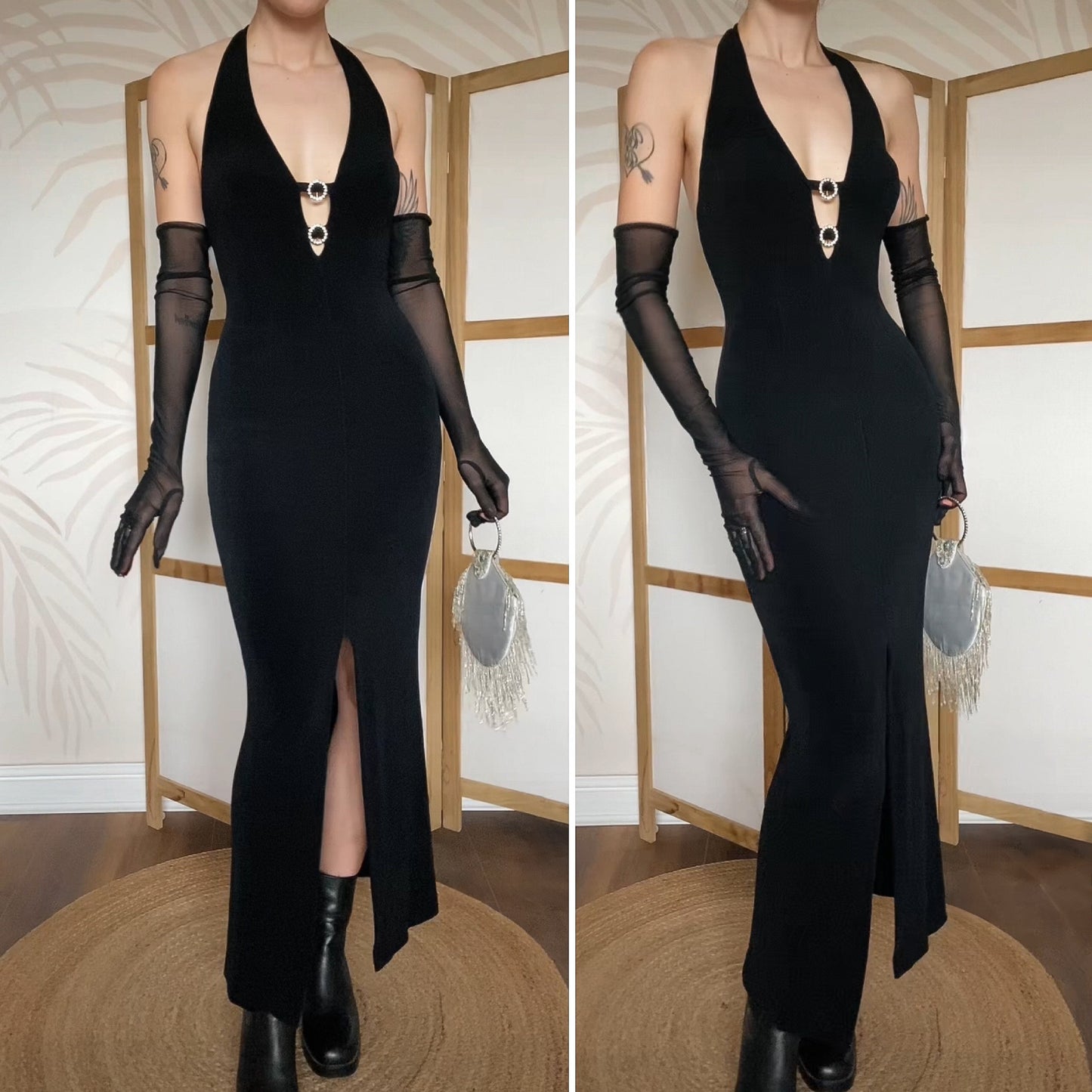 Bernshaw black stretch diamanté halter-neck dress UK 10