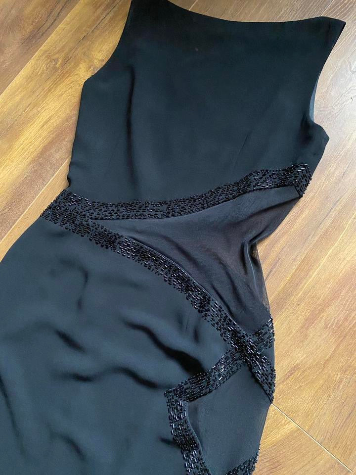 Frank Usher black sheer panelled evening dress uk 10