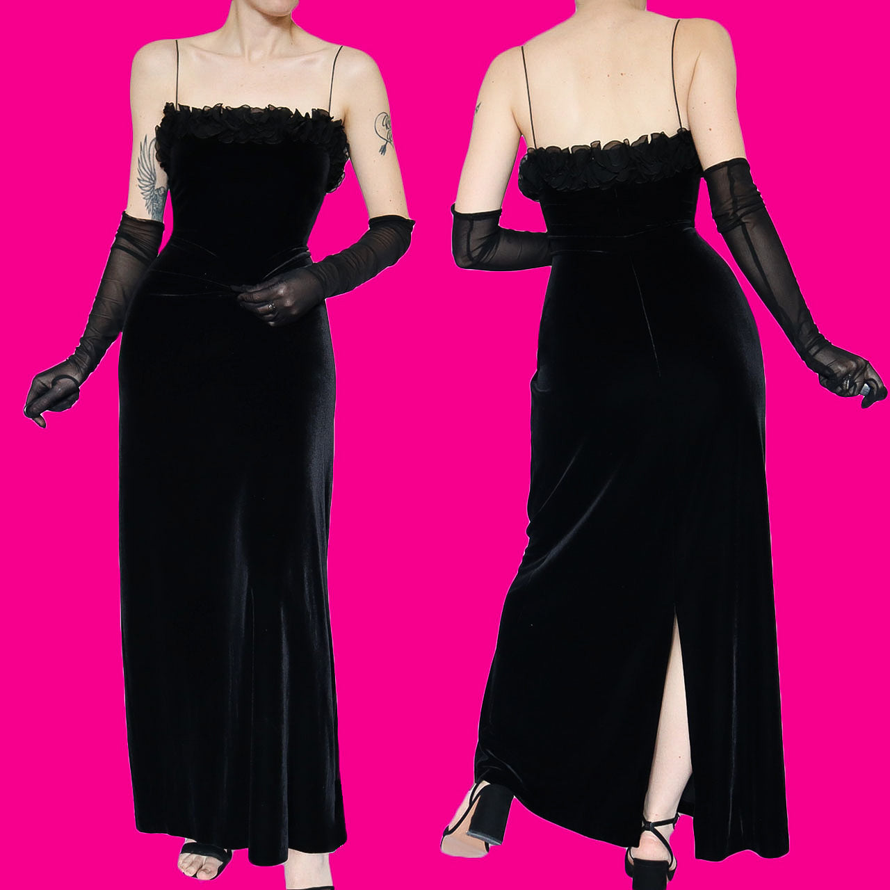Black velvet Gina Bacconi evening dress UK 16