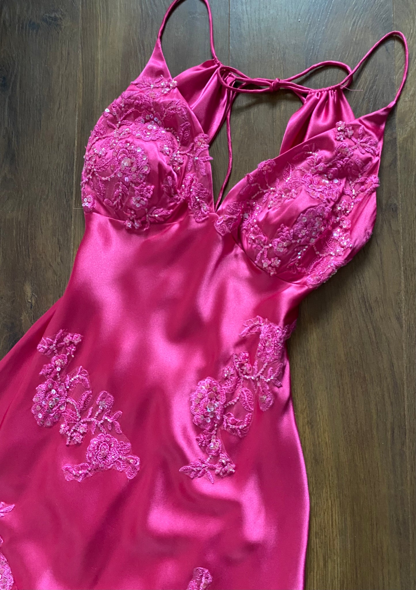 Niki Livas pink satin prom dress uk 10