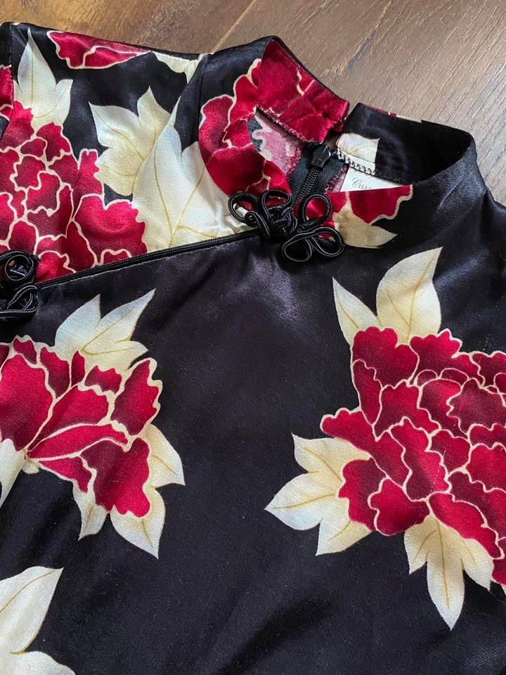 Charlotte Halton silky black floral dress UK 12