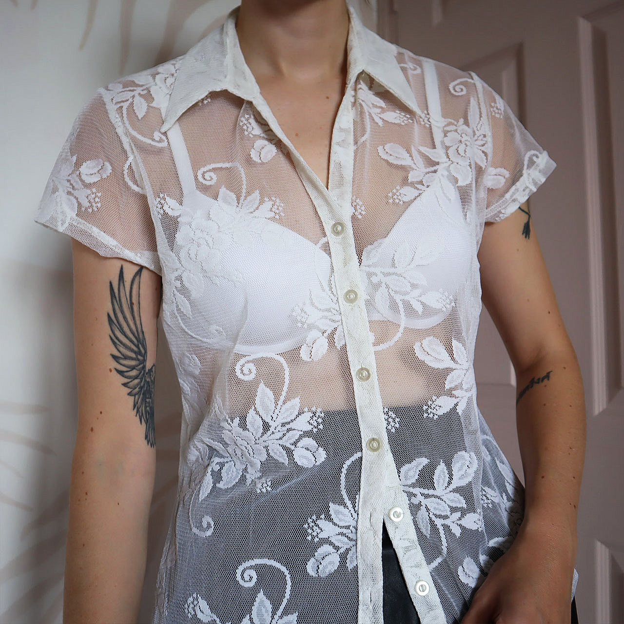 Berkertex off white sheer blouse UK S-M