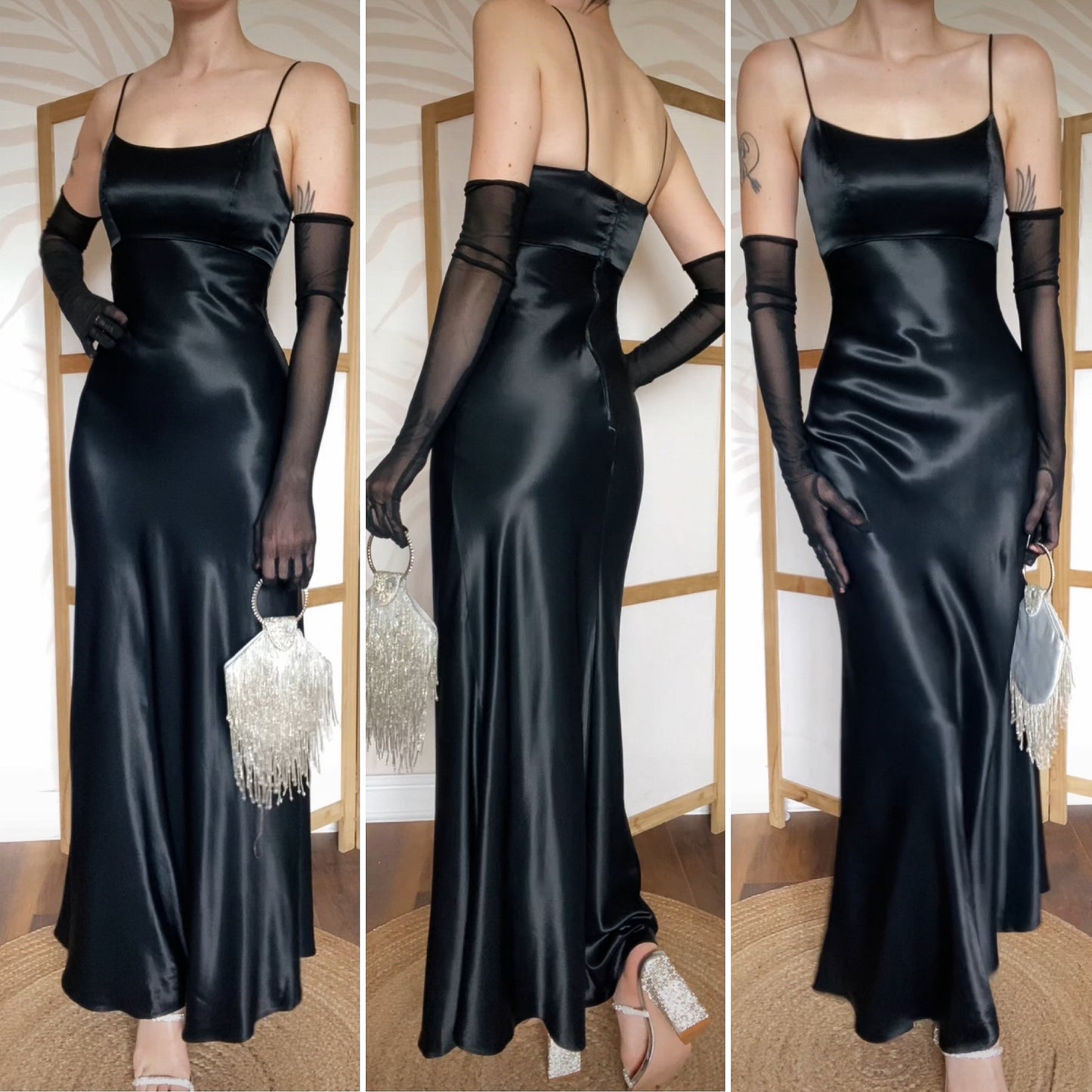 Silky black 90s evening dress uk 8