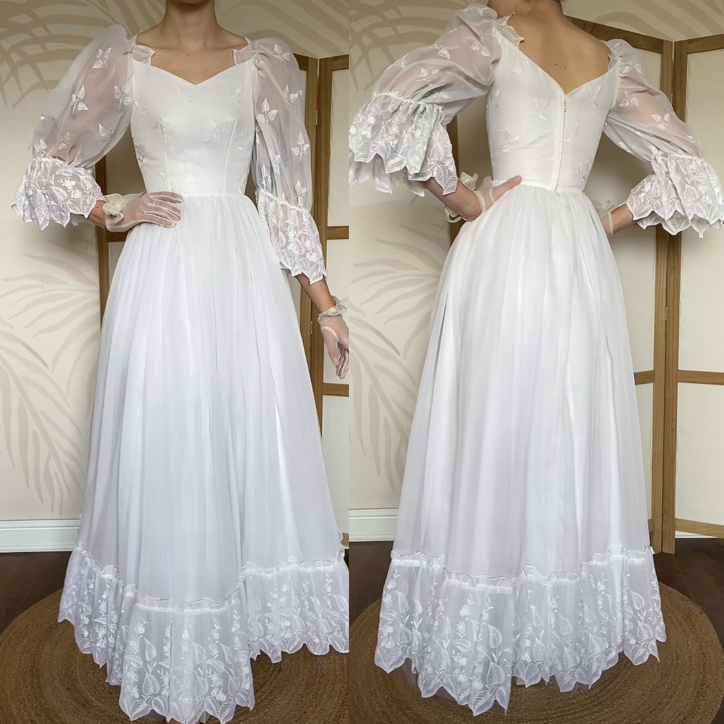 Vintage white embroidered wedding dress uk 6