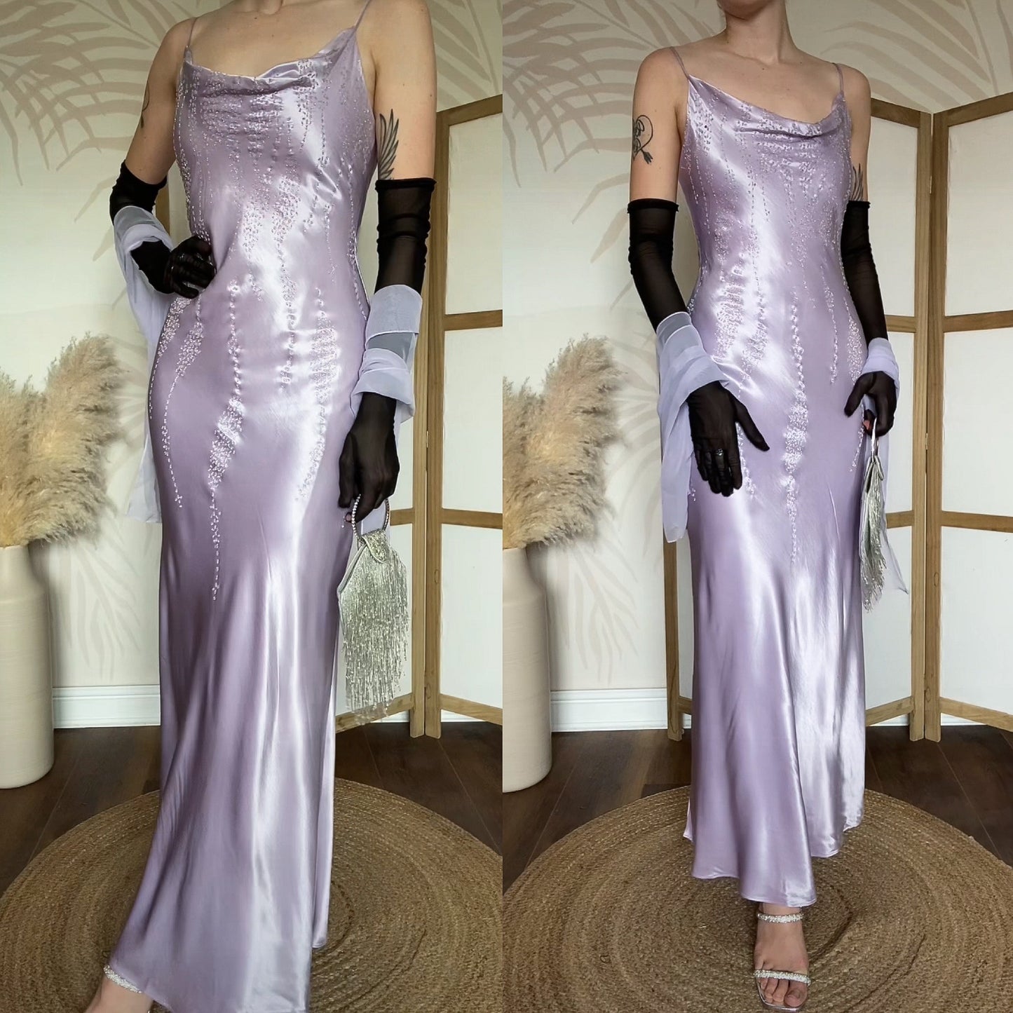 Yve London lilac glittery evening dress & shawl uk 8