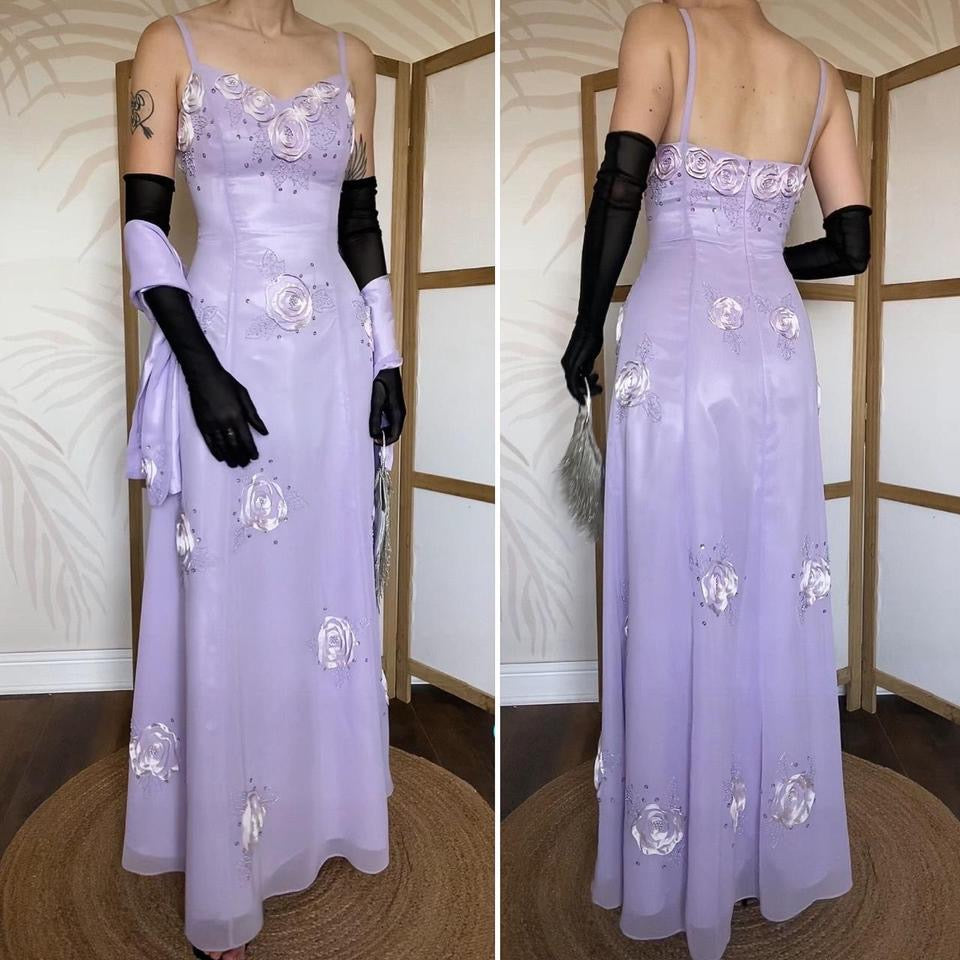 Jora Collection purple chiffon evening dress & shawl uk 10