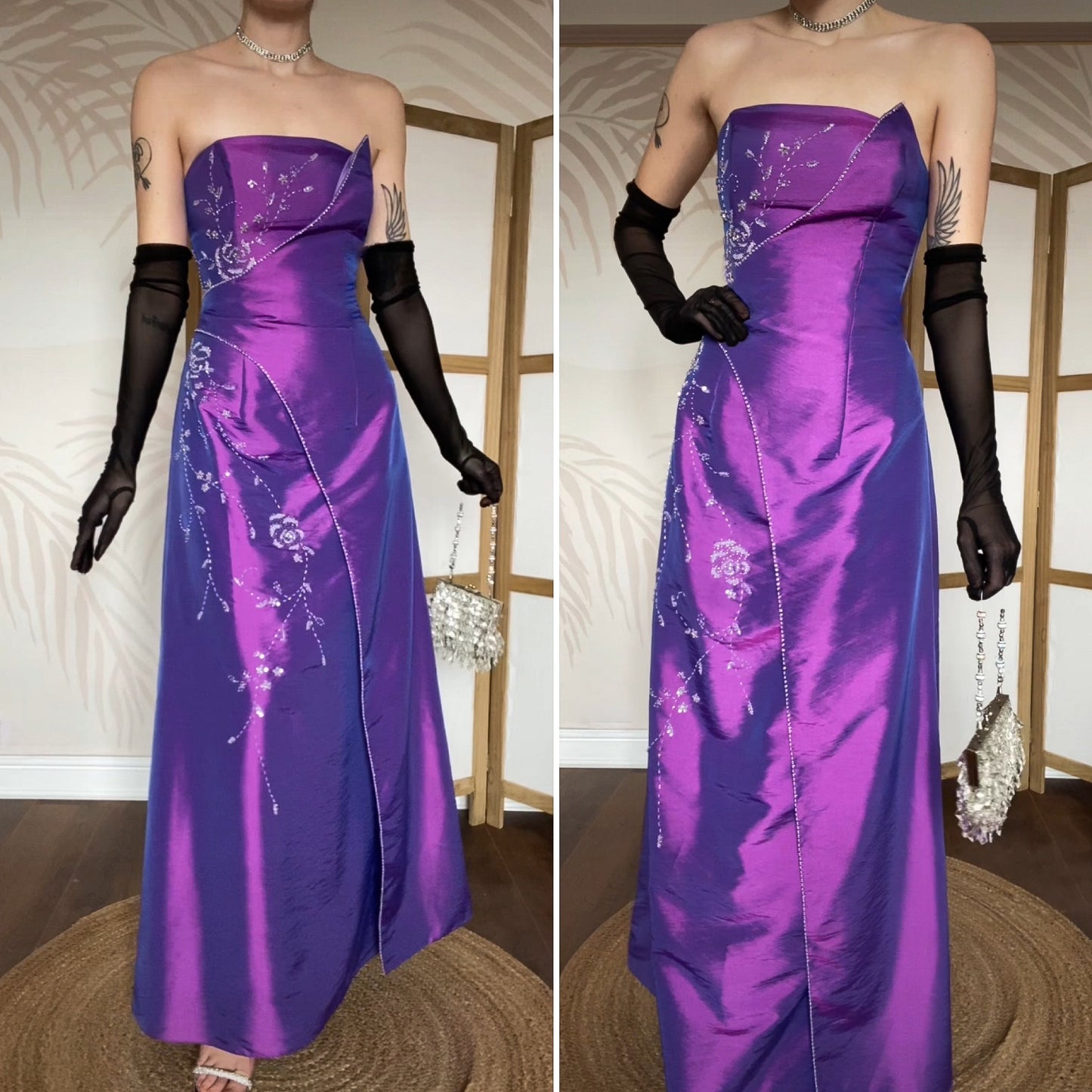 Bright purple a-line beaded prom dress UK 10-12