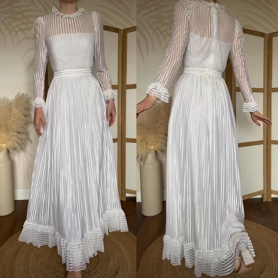 Pronuptia vintage 70s stripe long sleeve wedding dress uk 10
