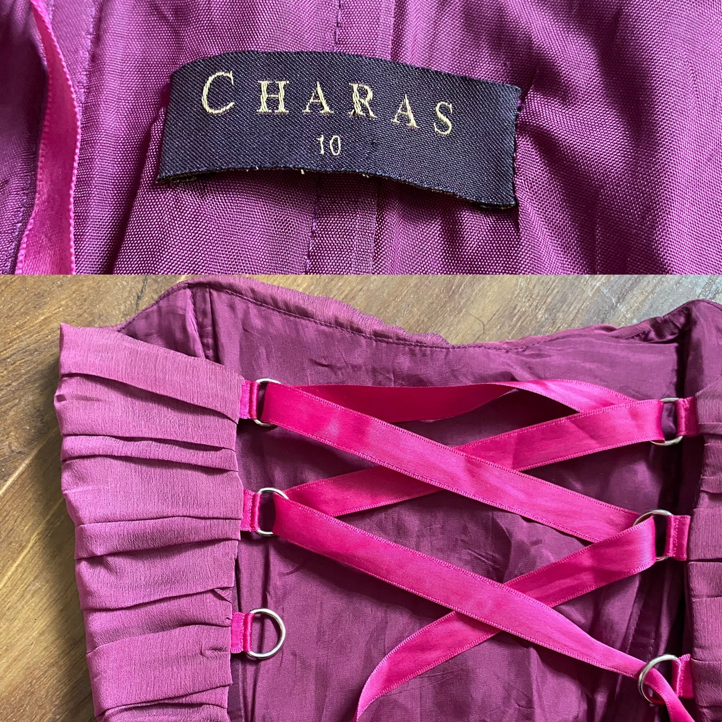 Dark pink Charas strapless midi dress size UK 8