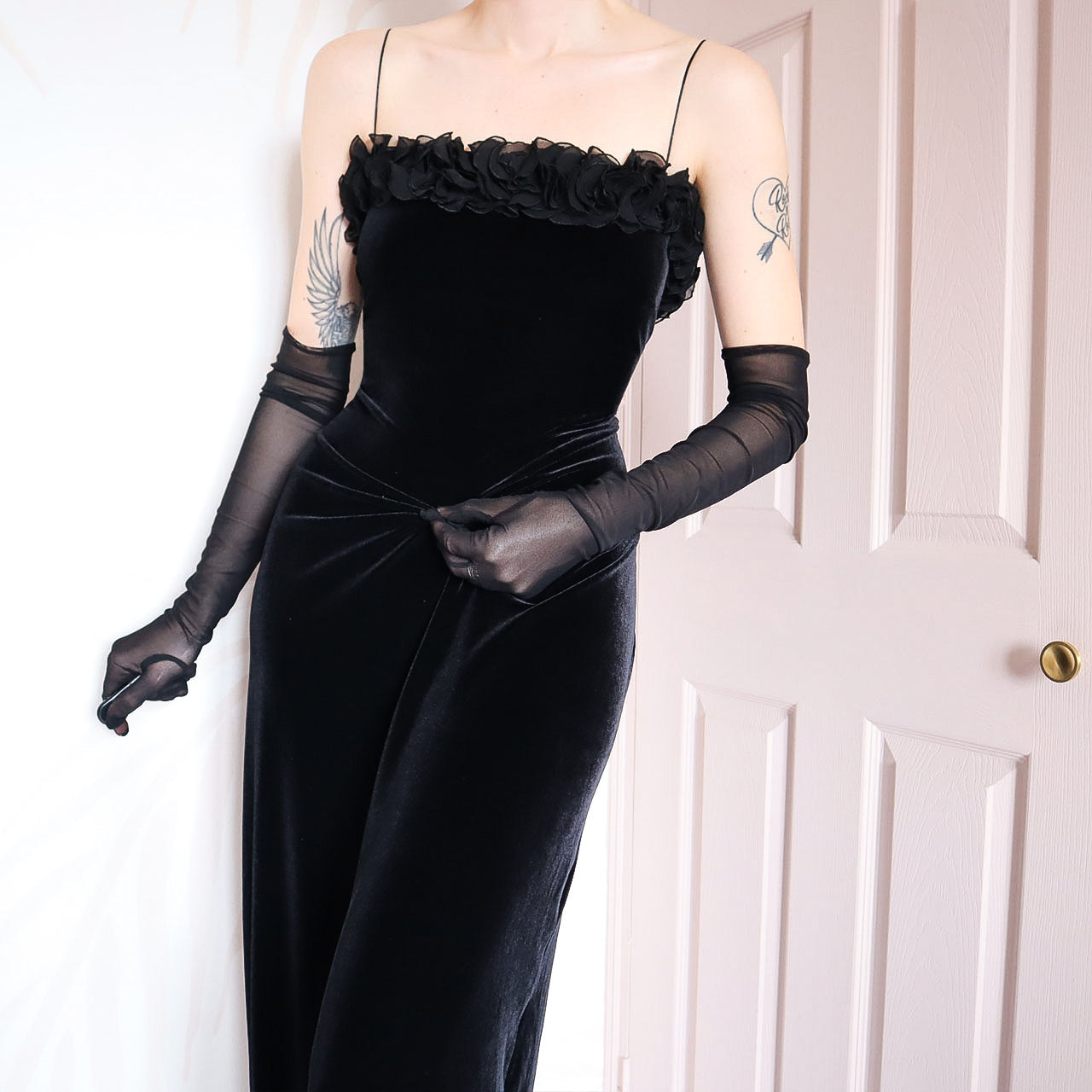 Black velvet Gina Bacconi evening dress UK 16