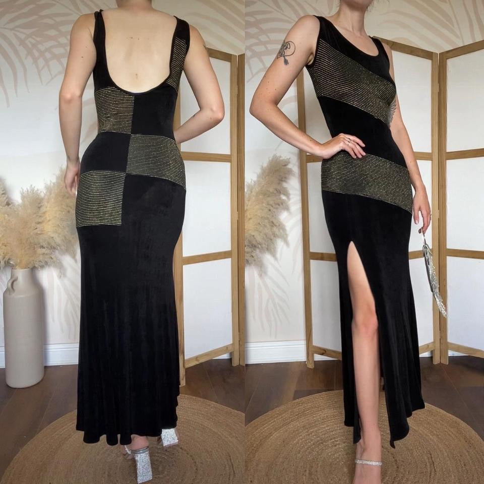 Bernshaw black & gold stretchy bodycon dress uk 10