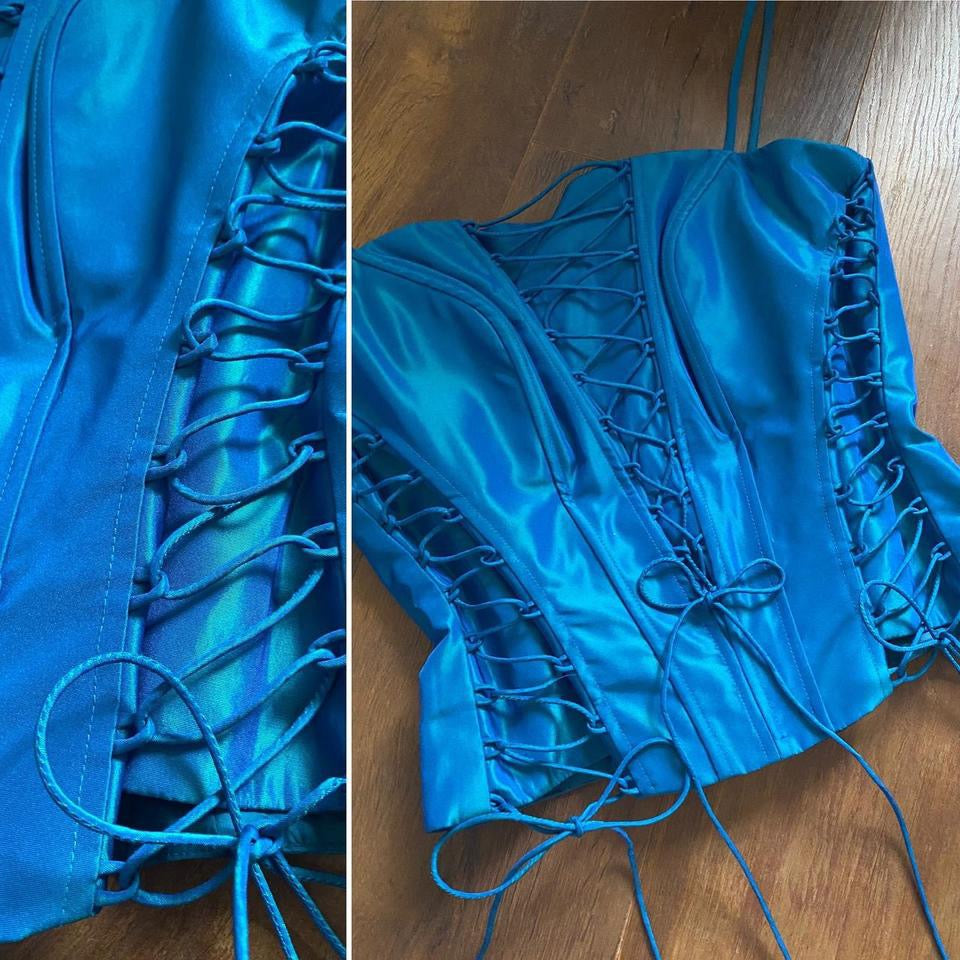 John Charles blue taffeta 2 piece prom set uk 10