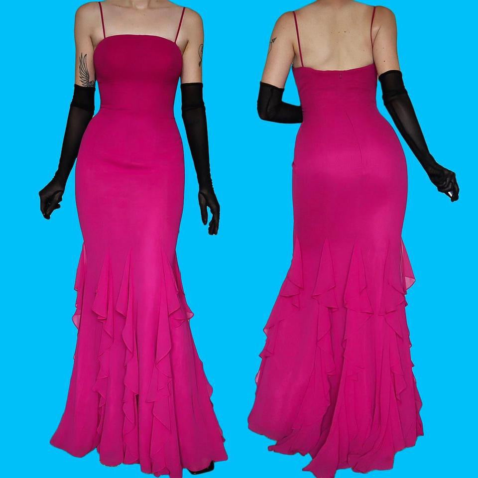 John Charles pink frilly hem evening dress UK 10