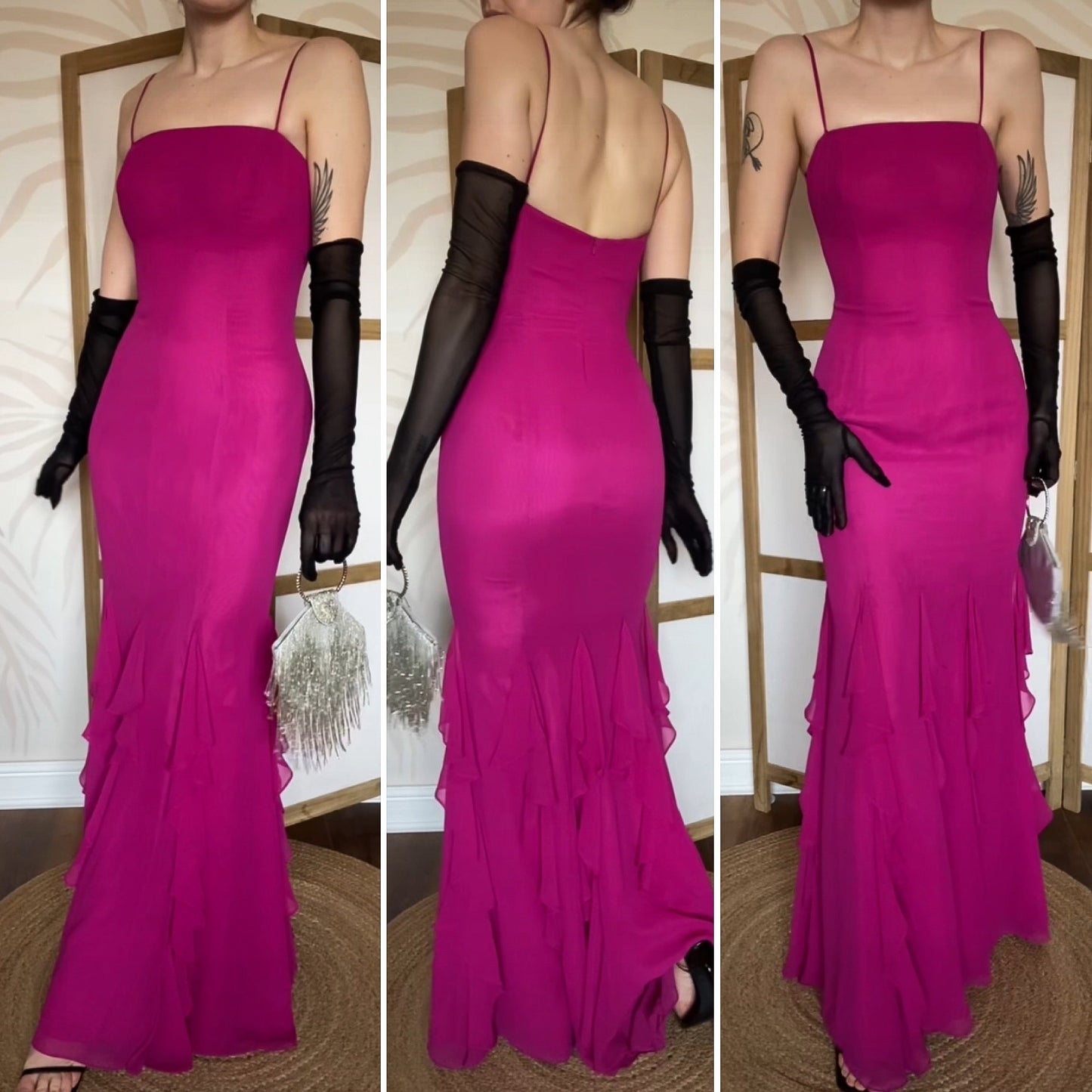 John Charles pink frilly hem evening dress UK 10