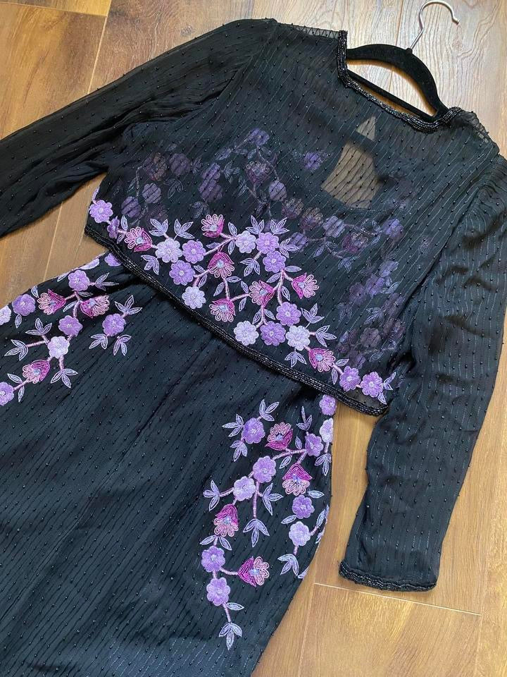 Black & purple silk beaded 2 piece uk 14