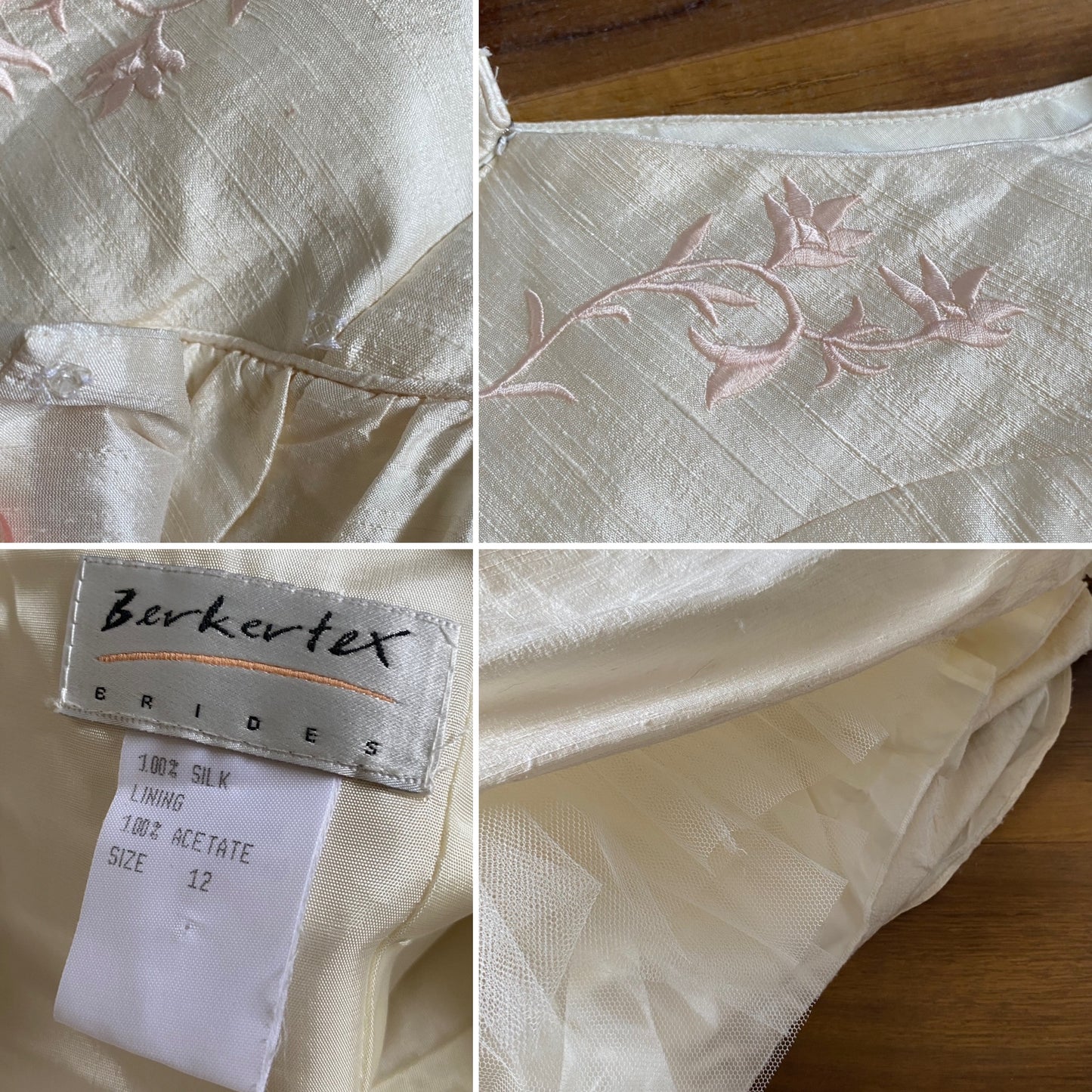 Ivory 80s 100% silk long sleeve wedding dress uk 10