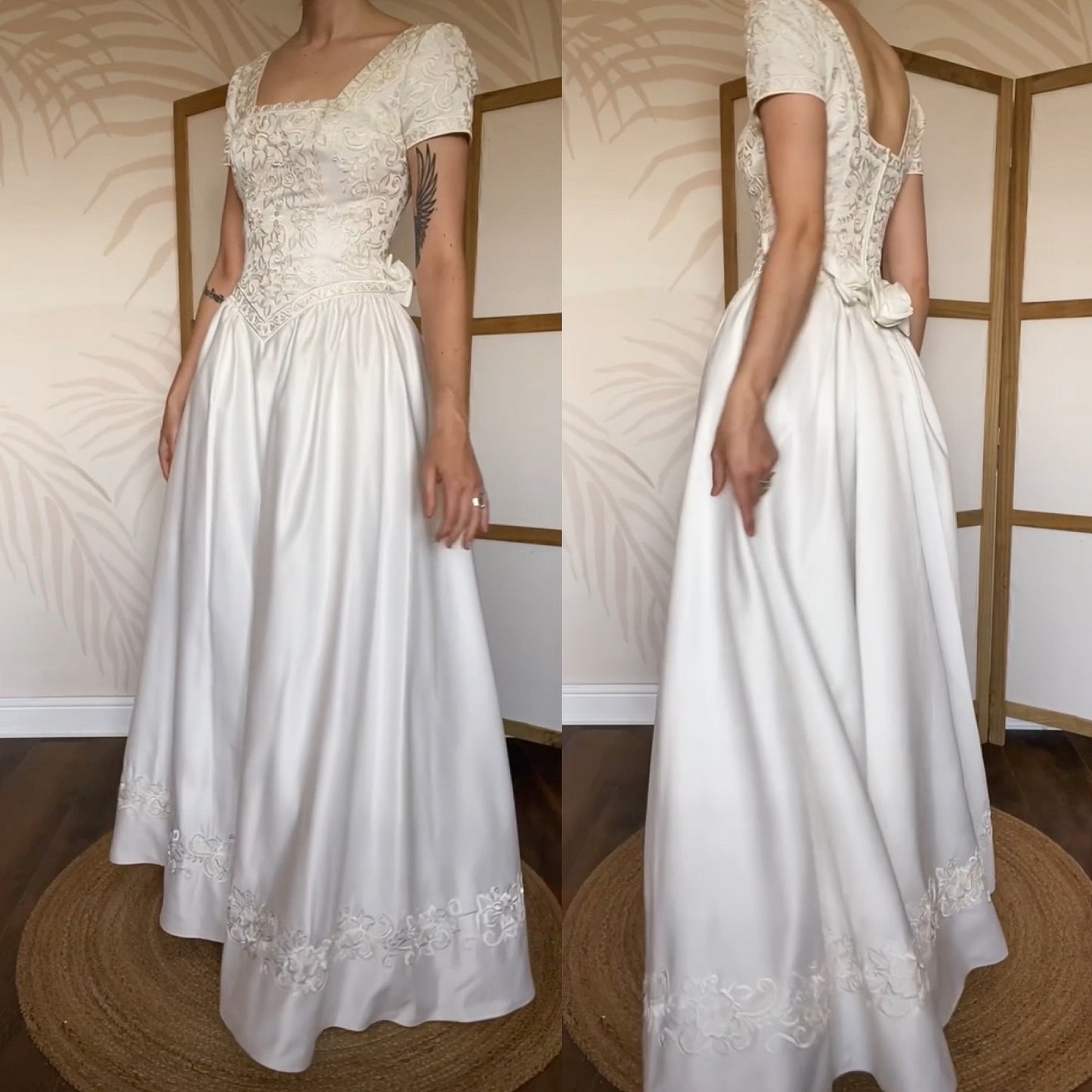 Vintage ivory wedding dress with detachable train uk 8-10