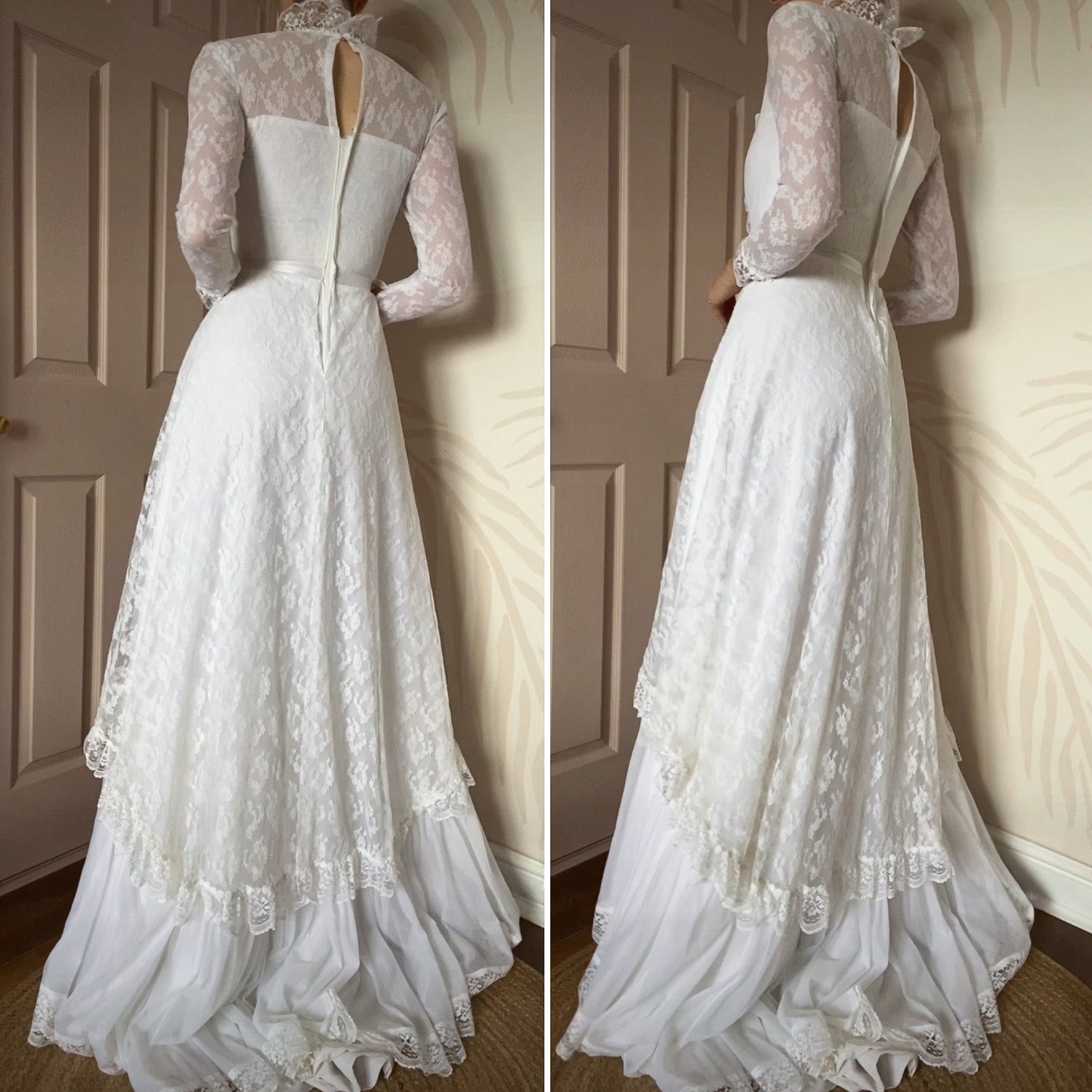 White lace long sleeve wedding dress UK 8