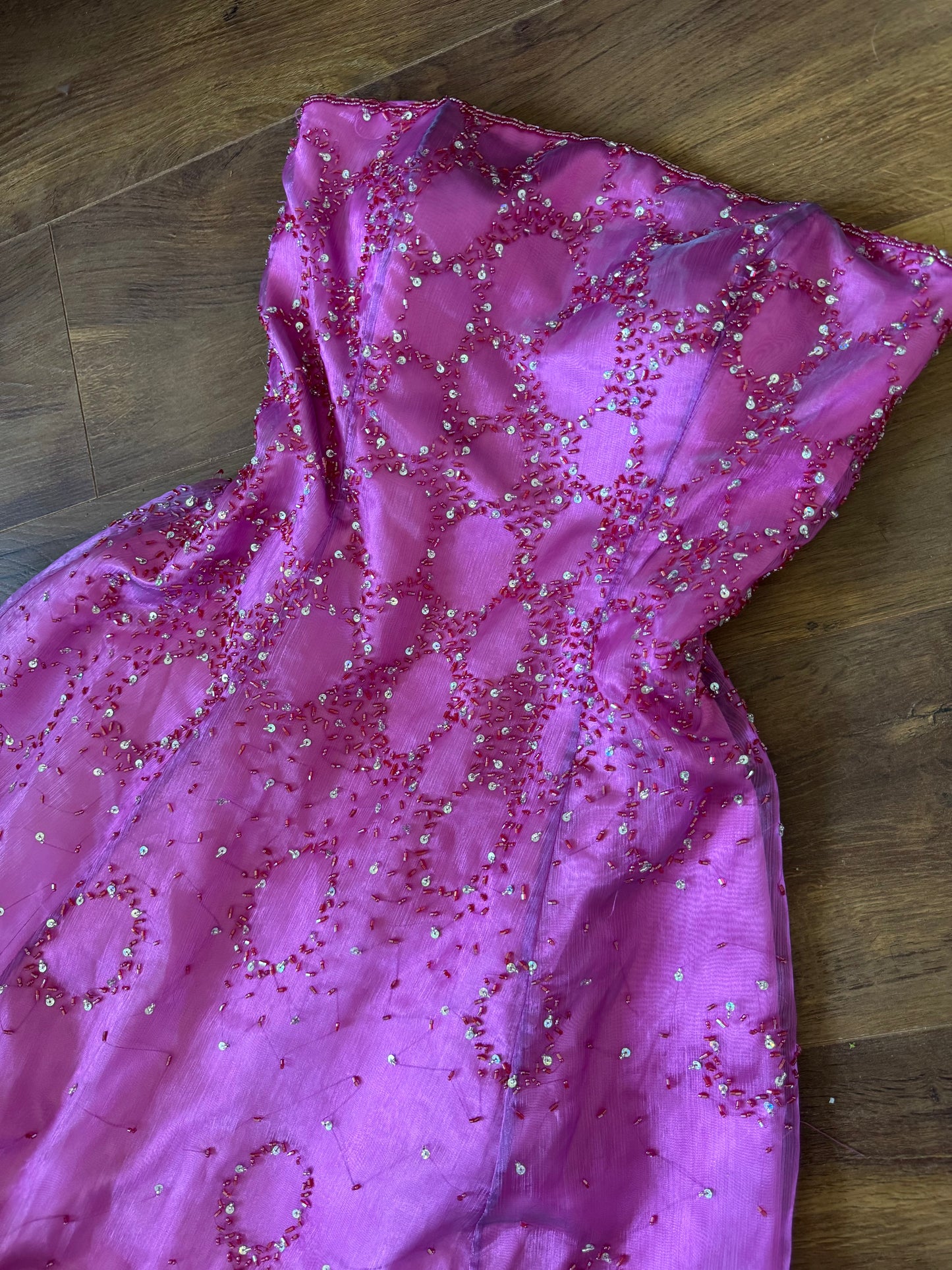 Pink strapless beaded a-line prom dress uk 10-12