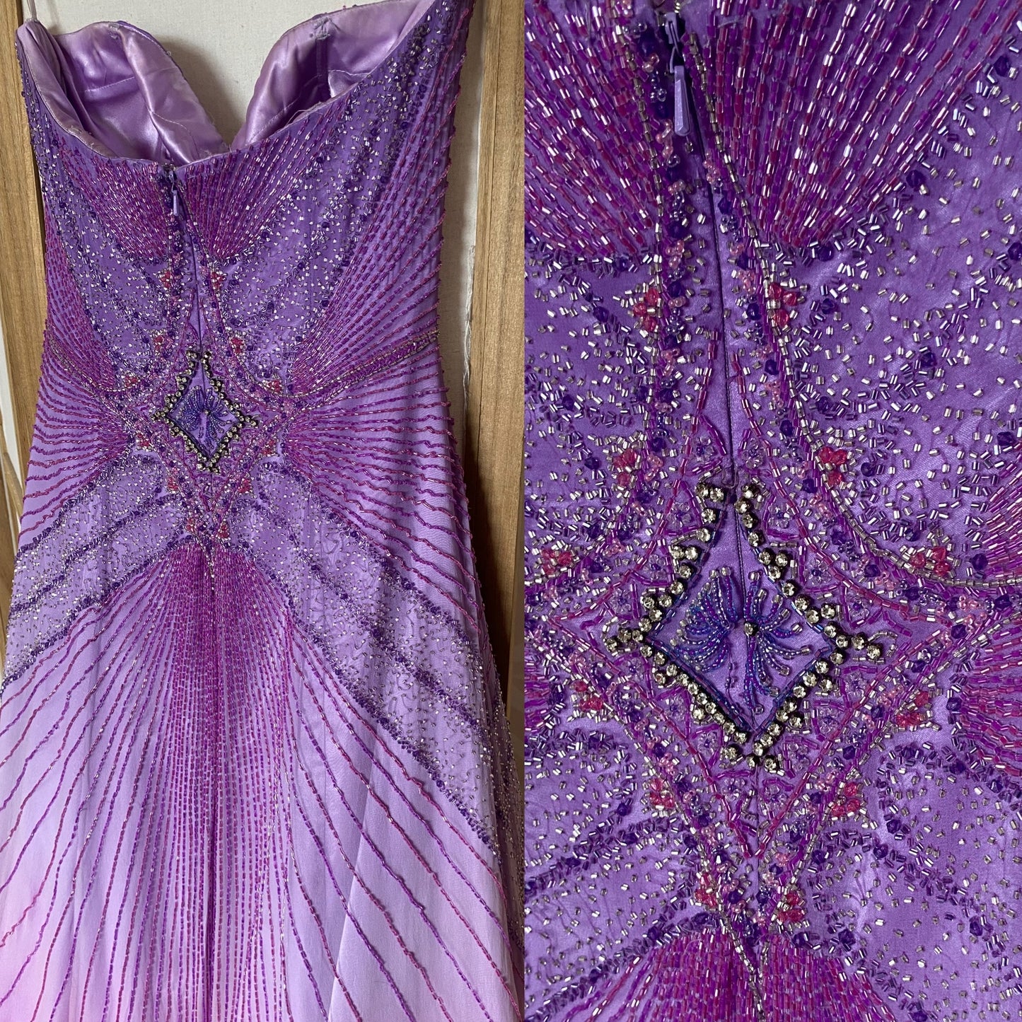 Purple silk beaded prom dress & shawl uk 12