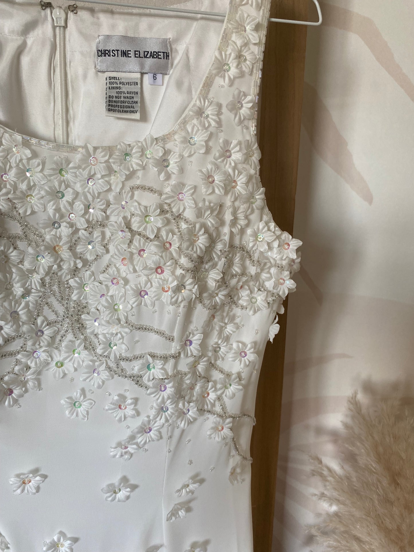 Christine Elizabeth white floral sequin & bead wedding dress uk 6-8