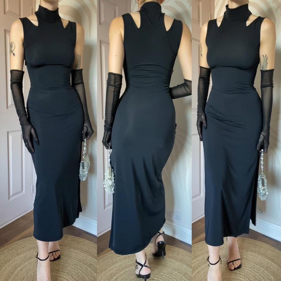 Nick Coleman black bodycon high neck dress UK 12