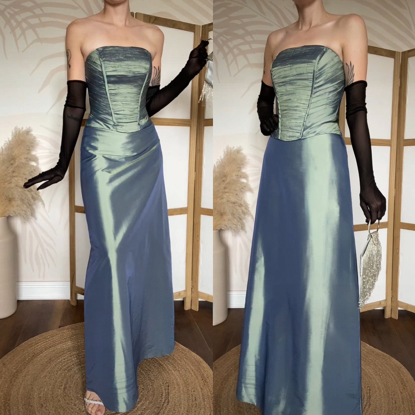 Rea green strapless prom dress uk 12