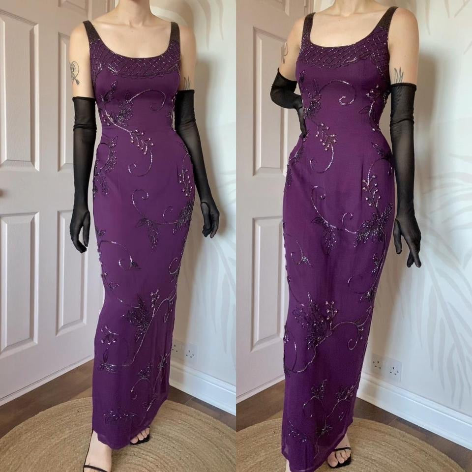 YVE London 100% silk beaded dress UK 12